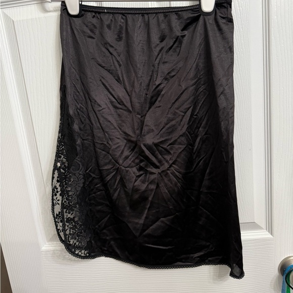Vtg Chantilly Maidenform Lace Satin Half Slip Sz Lg Black Dacron Nylon USA Made - Picture 3 of 5